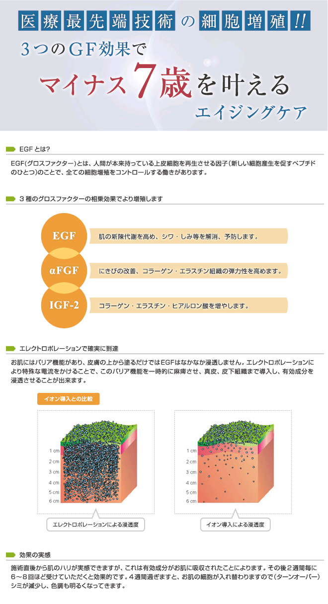 医療最先端の技術の細胞増殖　3つのGF効果でマイナス7歳を叶えるエイジングケア